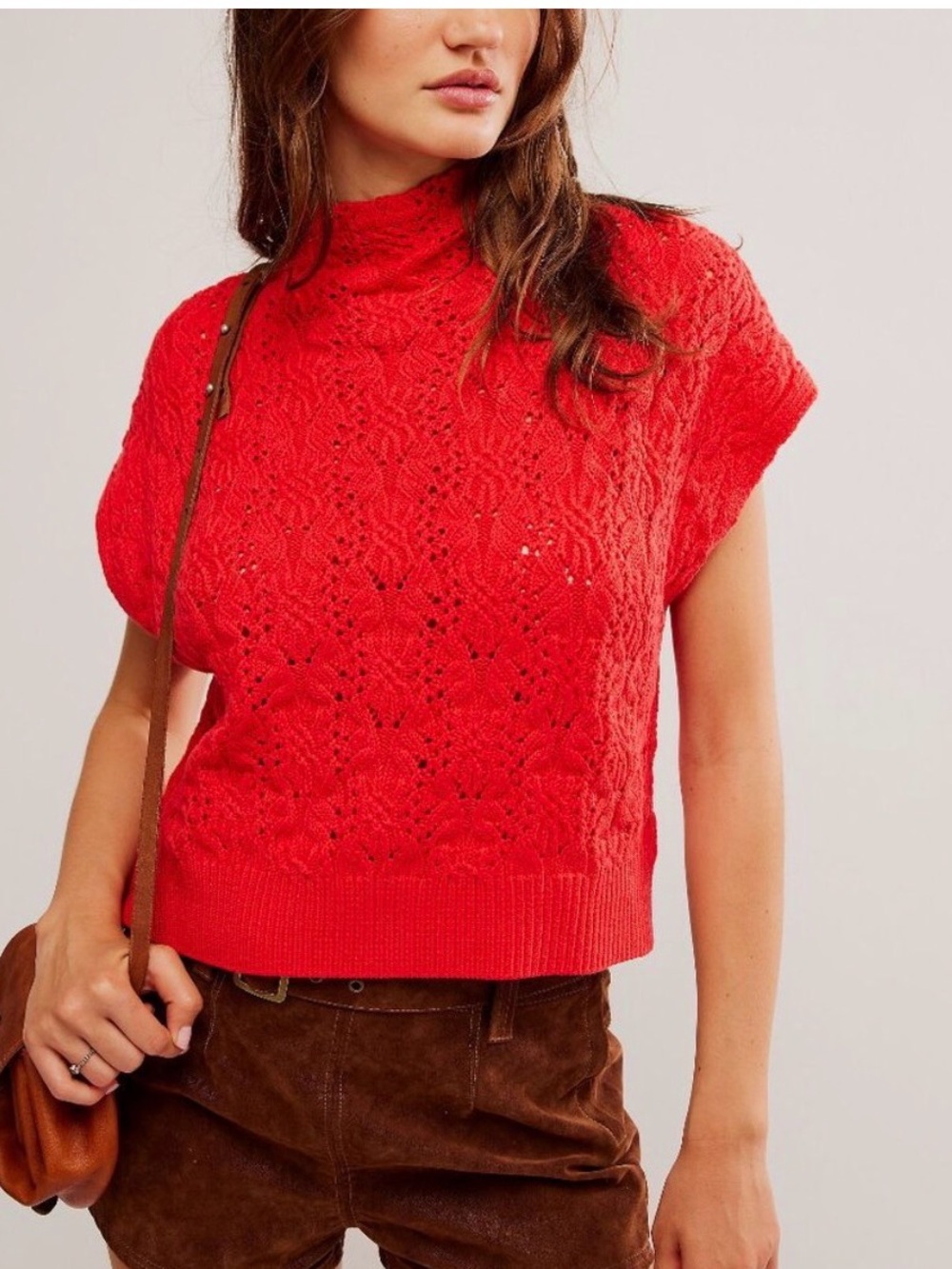 Free People Vibrant Red Cowl Neck Sweater